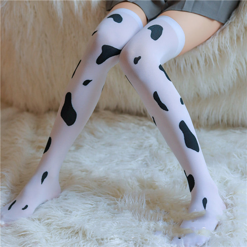 Erotic Lingerie Long Tube Cow Spotted Socks Long Tube Stockings