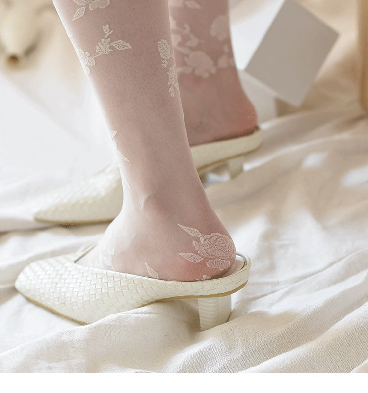 New Product Lace European And American Stockings Summer Thin Calf Socks Female Fairy Retro Rose Flower Tube Socks