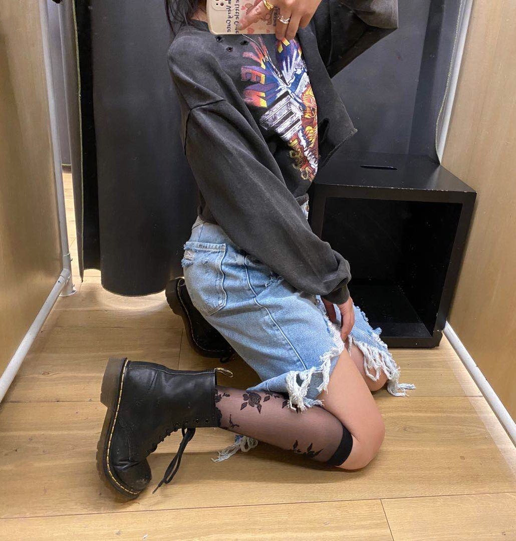 New Product Lace European And American Stockings Summer Thin Calf Socks Female Fairy Retro Rose Flower Tube Socks