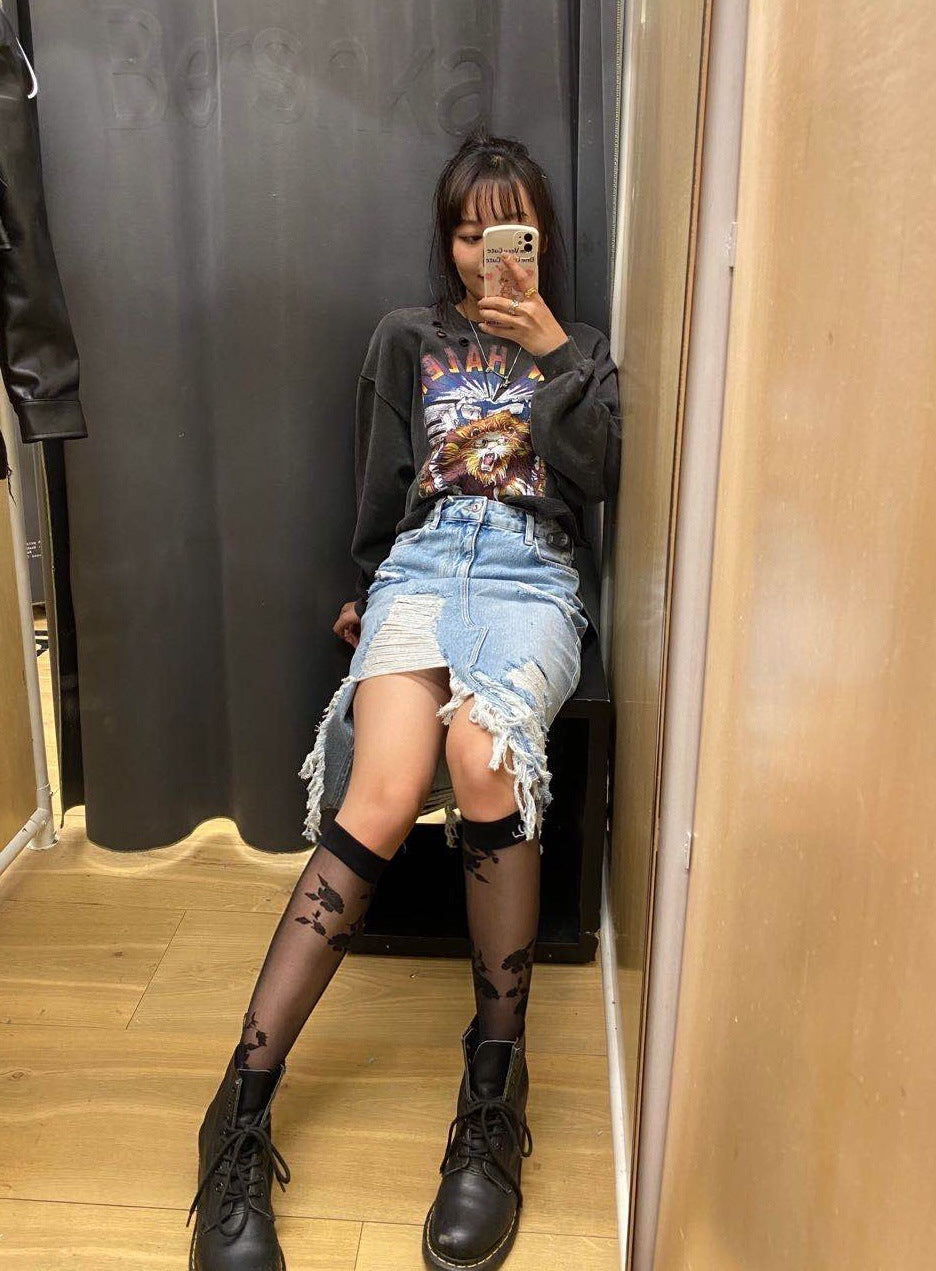 New Product Lace European And American Stockings Summer Thin Calf Socks Female Fairy Retro Rose Flower Tube Socks