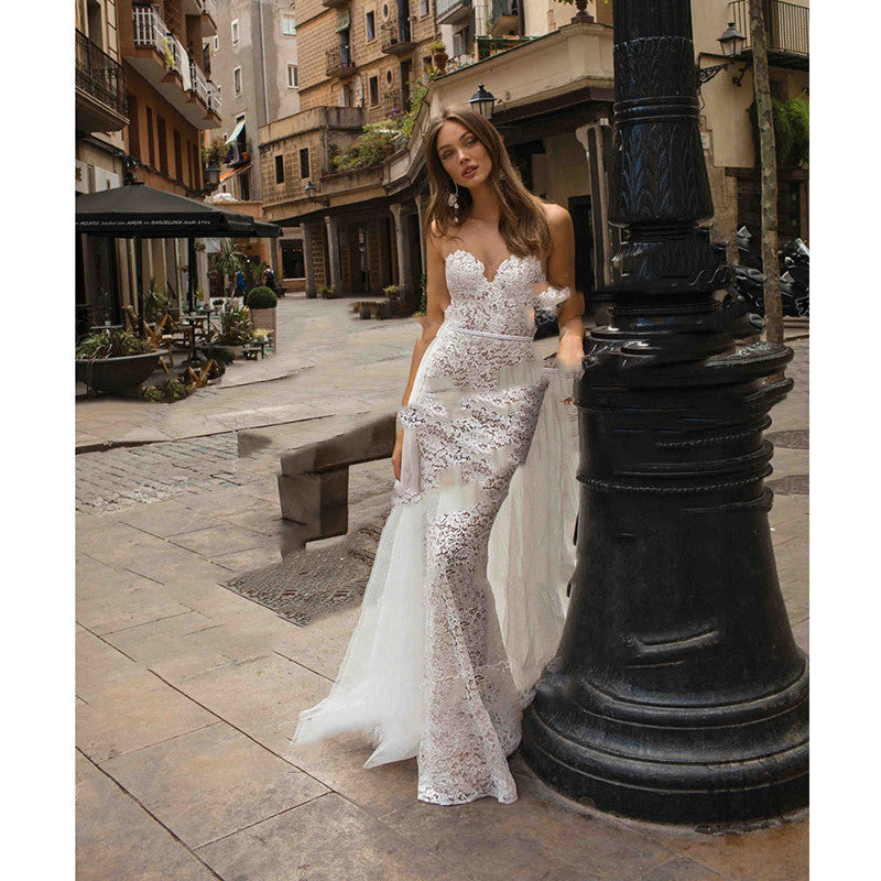 Angel Wedding Dress Queen Sexy Lace Bridal Travel Shooting Location Sea View Mermaid Light Wedding Dress Wholesale W920