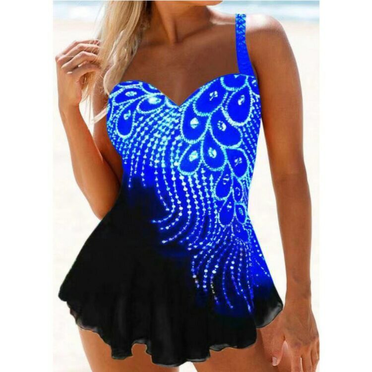 New Bikini, Tube Top, Diamond And Feather Contrast Color Split Large Size Swimsuit Women