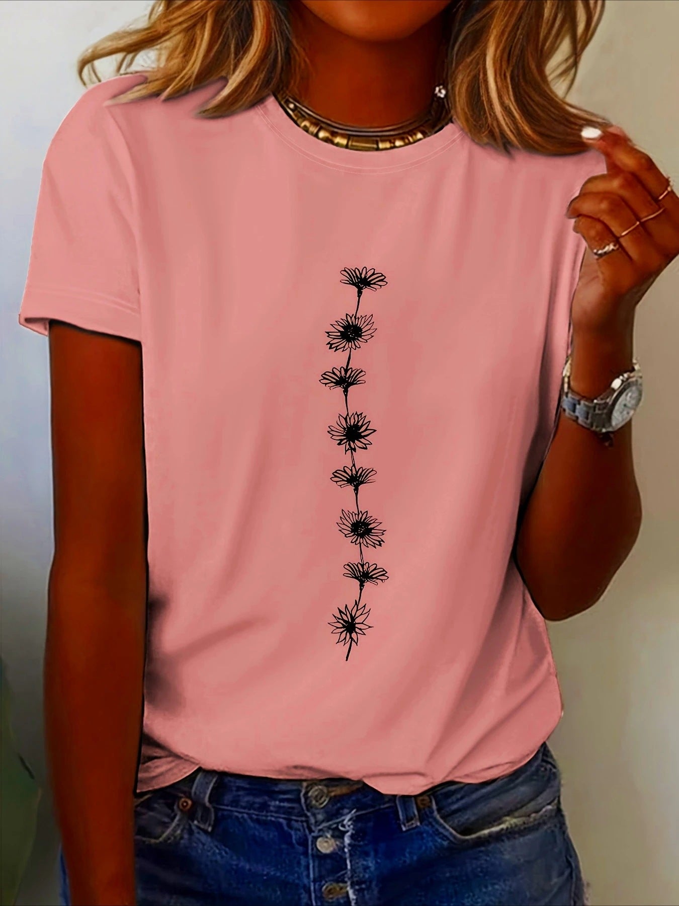Women's Casual Sunflower-print T-shirt