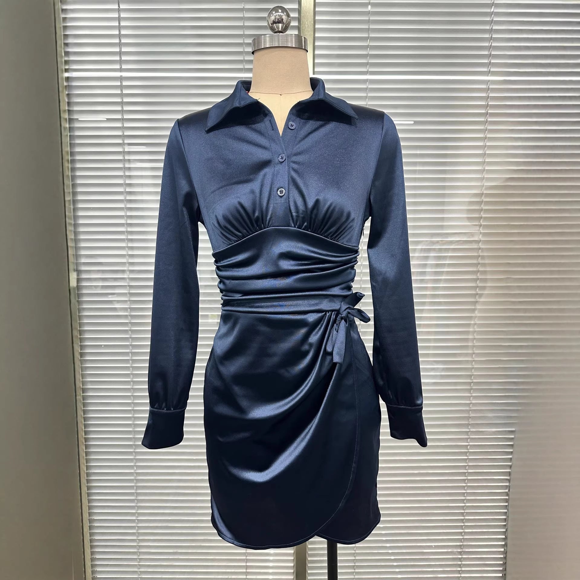 Womens Solid-Color Fashion Shirt Dress