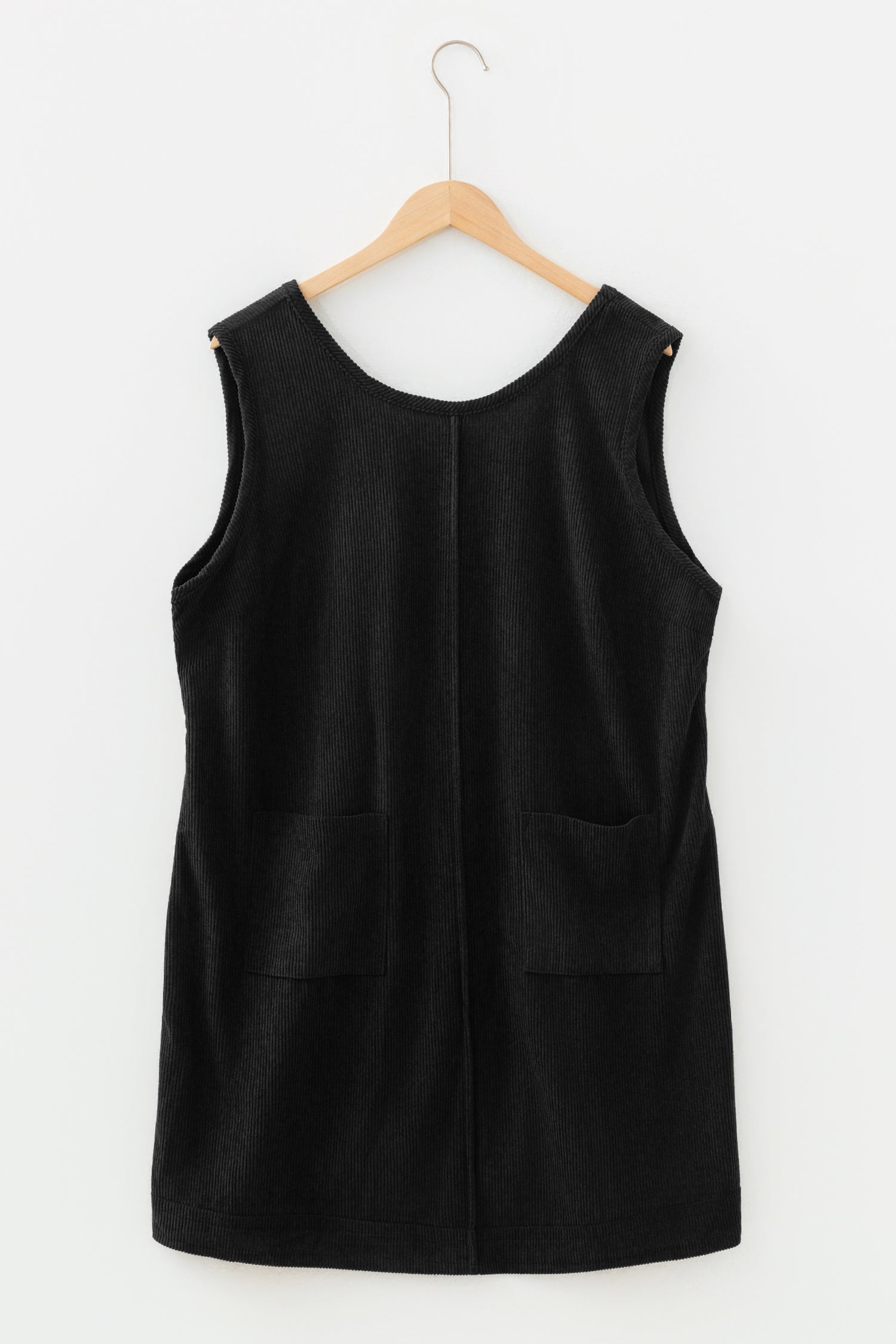 Black Plus Size Corduroy Patch Pocket Sleeveless Mini Dress