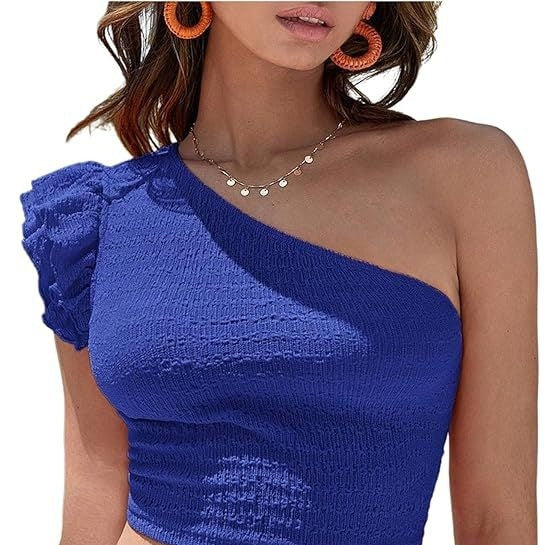 Top With One-Shoulder Asymmetrical Neckline And Ruffled Hem