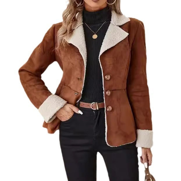 Giacca con tasca con risvolto integrata in pelliccia calda a prova di freddo, moda casual