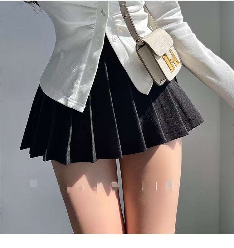 Pleated Skirt Women's Half-length A- Line High Waist