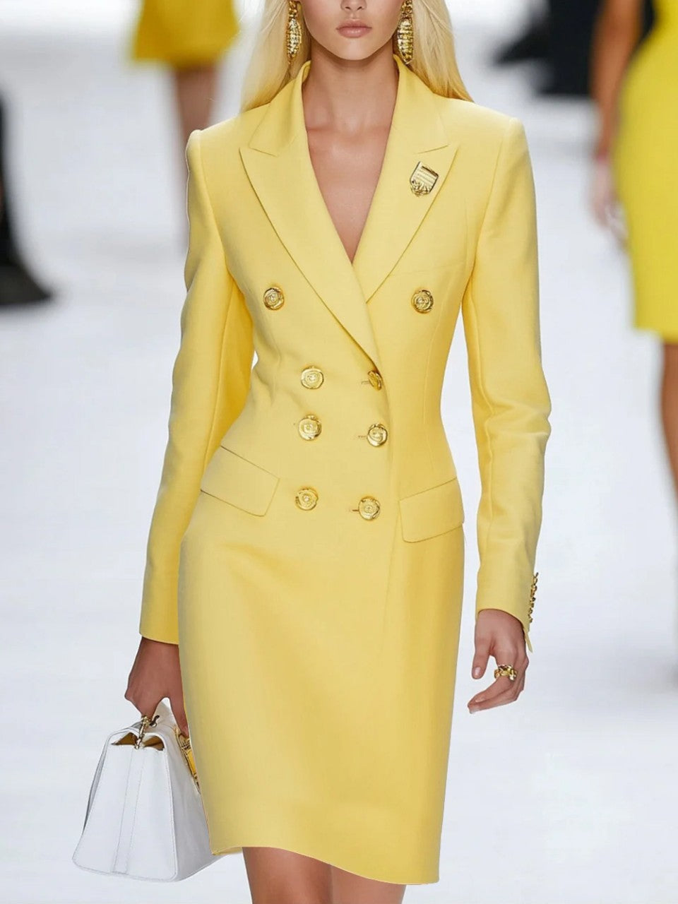 Elegant Tailored Blazer-collar Waist-cinched Sheath Dress