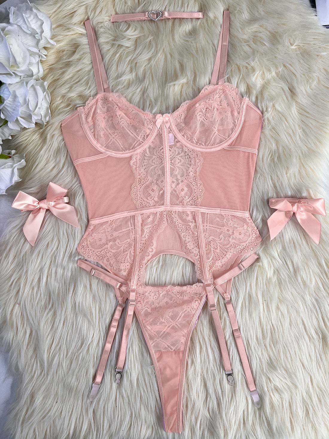 5 Piece Sexy Lace Lingerie Set For Women
