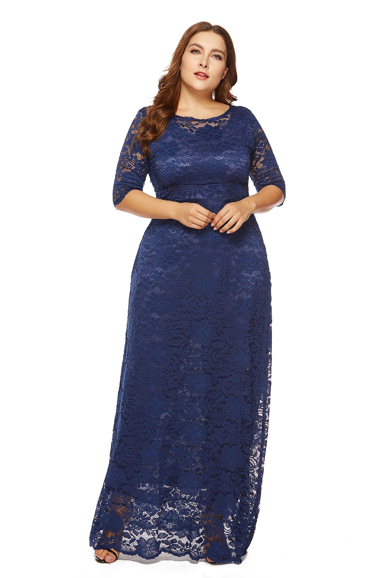 Plus Size Women New Hollow Lace Pocket Dress