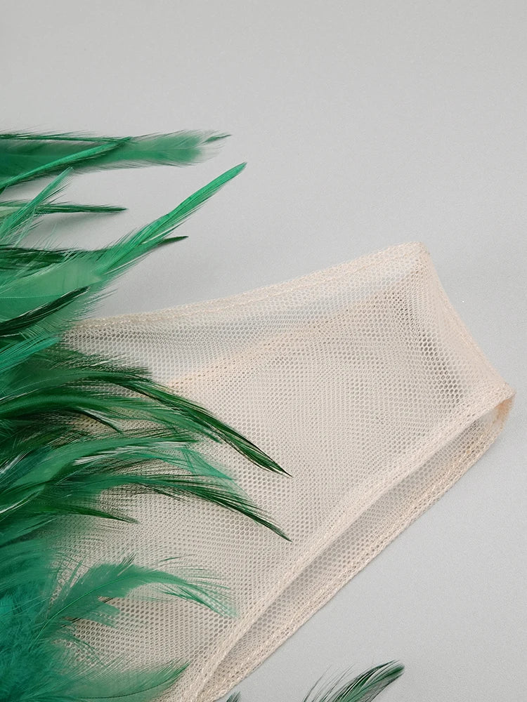 Formal Dresses For Women Luxury Green Feather Sleeveless Maxi Long Gowns Evening Party Dress Summer