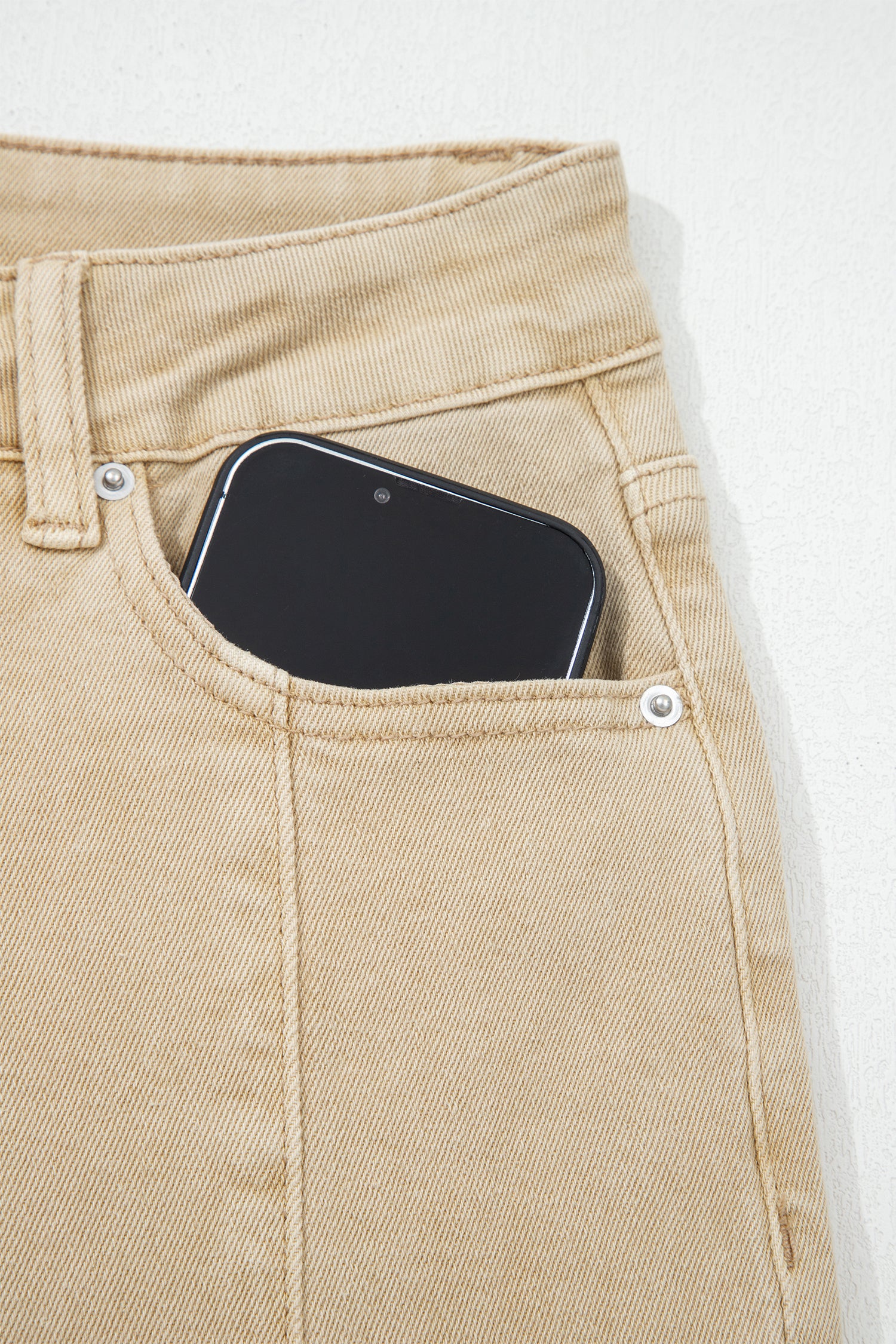 Apricot Solid Color Seamed Center Wide Leg Cropped Jeans