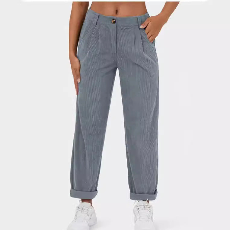 Women's High Waist Casual Pants Solid Color Loose Straight Trousers