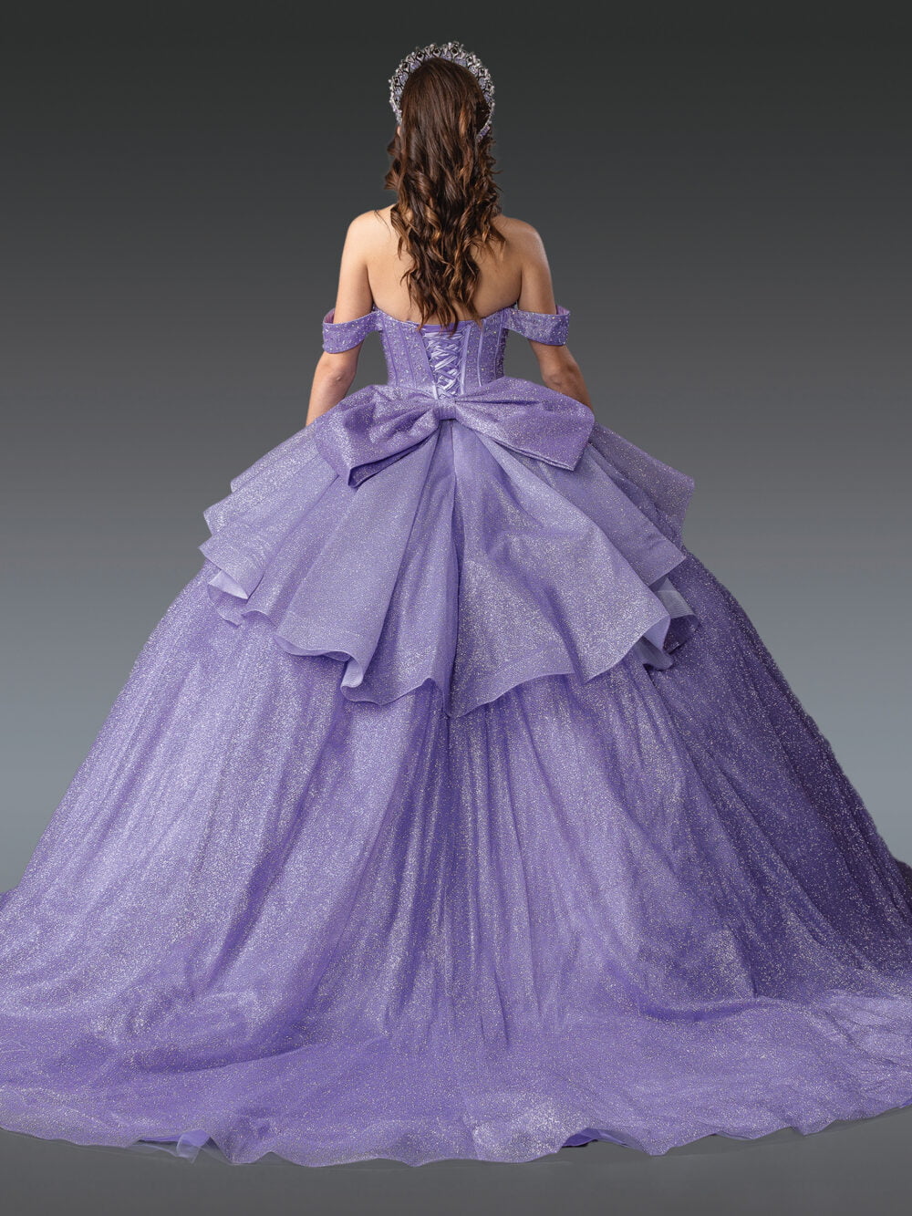 Stunning Strapless Ball Gown Quinceañera Dress with Glitter Overlay and Corset Bodice Quinceanera Dress
