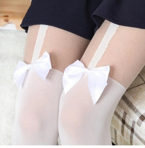 Japanese sexy loli bow sling fake high tube pantyhose fake thigh stitching bottoming stockings