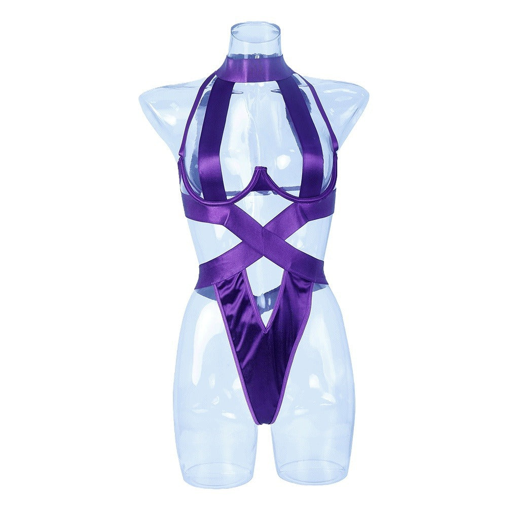 New sexy women's rope and hollow hanging neck jumpsuit, sexy lingerie