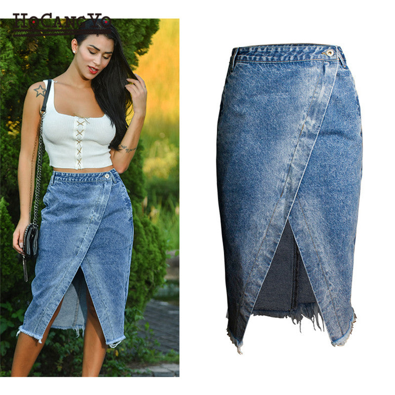 Gonne longuette da donna Gonna jeans di cotone di grandi dimensioni a vita alta Gonna longuette casual da donna con nappe lavate Gonna longuette sexy divisa