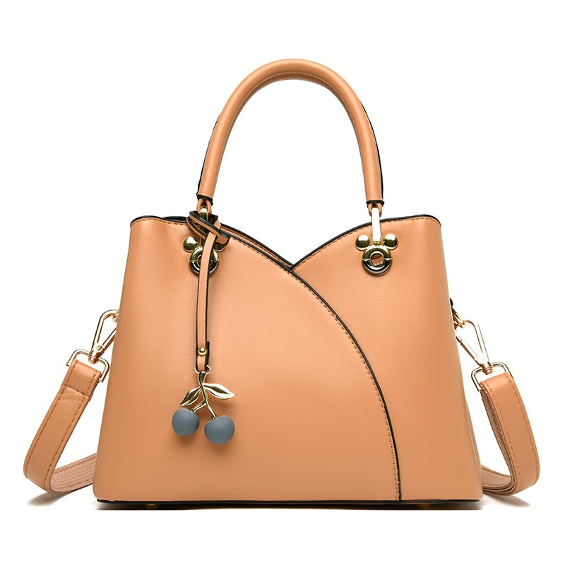 New PU Leather Messenger Bag Ladies Brand Stitching Designer Bag Large Capacity Handbag Exquisite Pendant Shoulder Bag