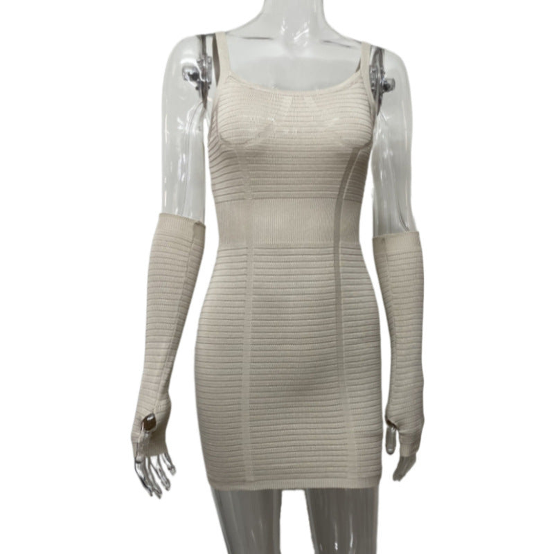 Knitted Suspender Wrap Hip Skirt Tight Solid Color Sleeve