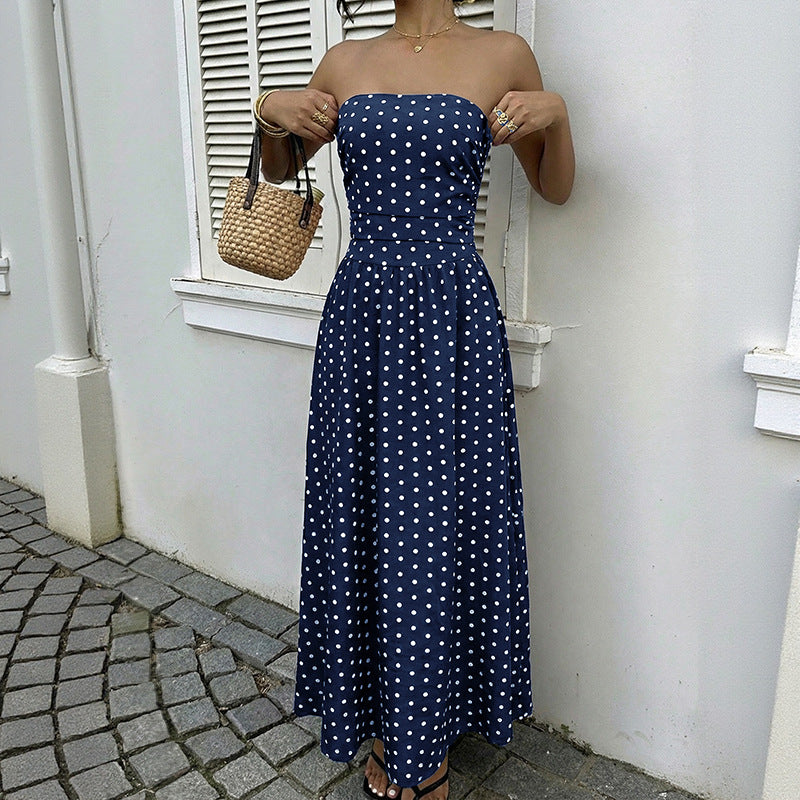 Sleeveless Tube Top Dress With A Polka-dot Print