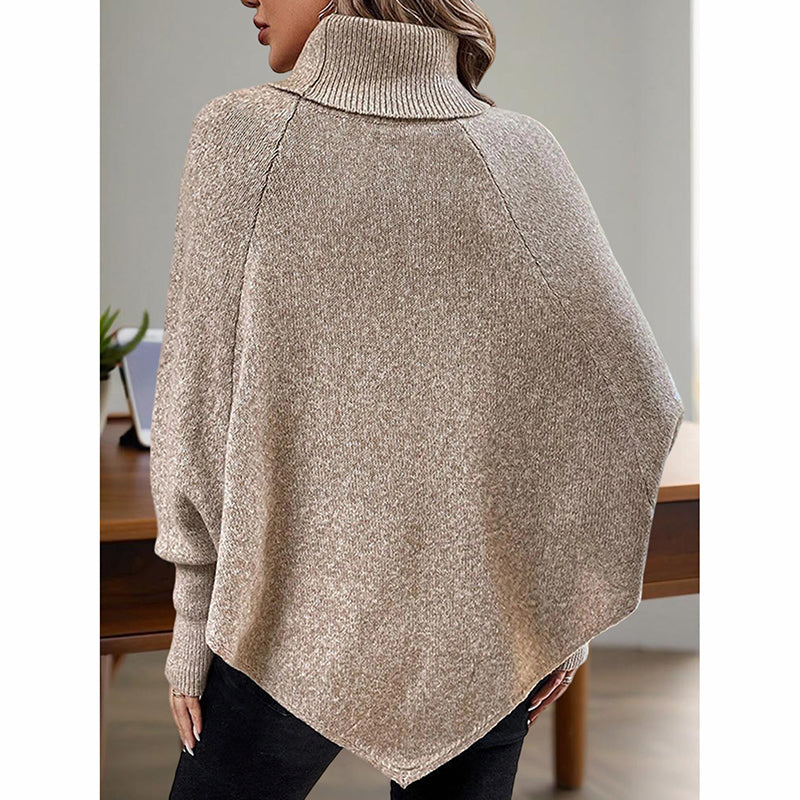 Women's Asymmetry Hem Turtleneck Sweater - Batwing Long Sleeve Casual Pullover For Fall Winter