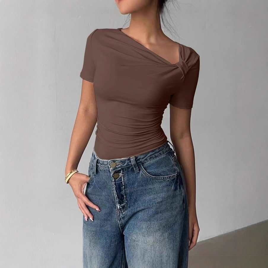 Womens Elegant High-end Off-shoulder Short-sleeve Top