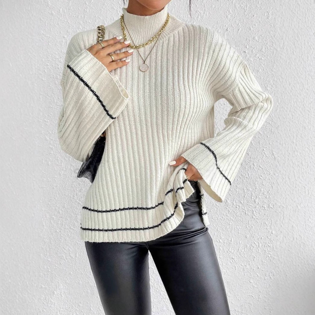 Casual Patchwork Contrast Color Loose Long Sleeve