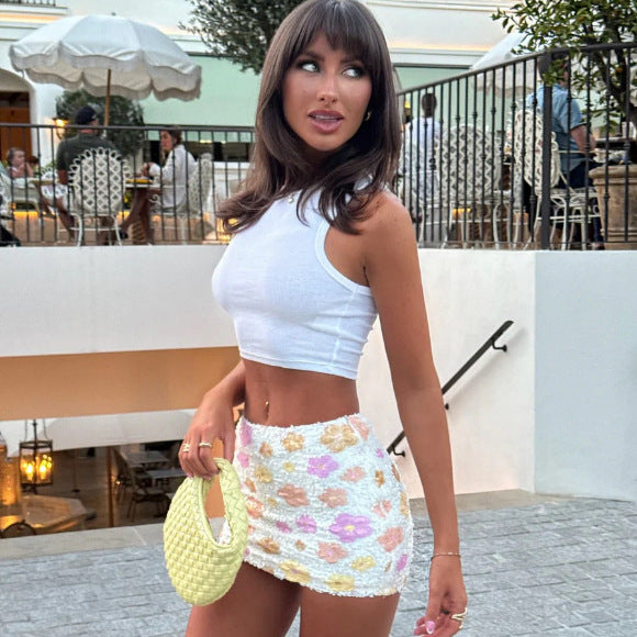 Womens Colorful Sequin Bodycon Skirt