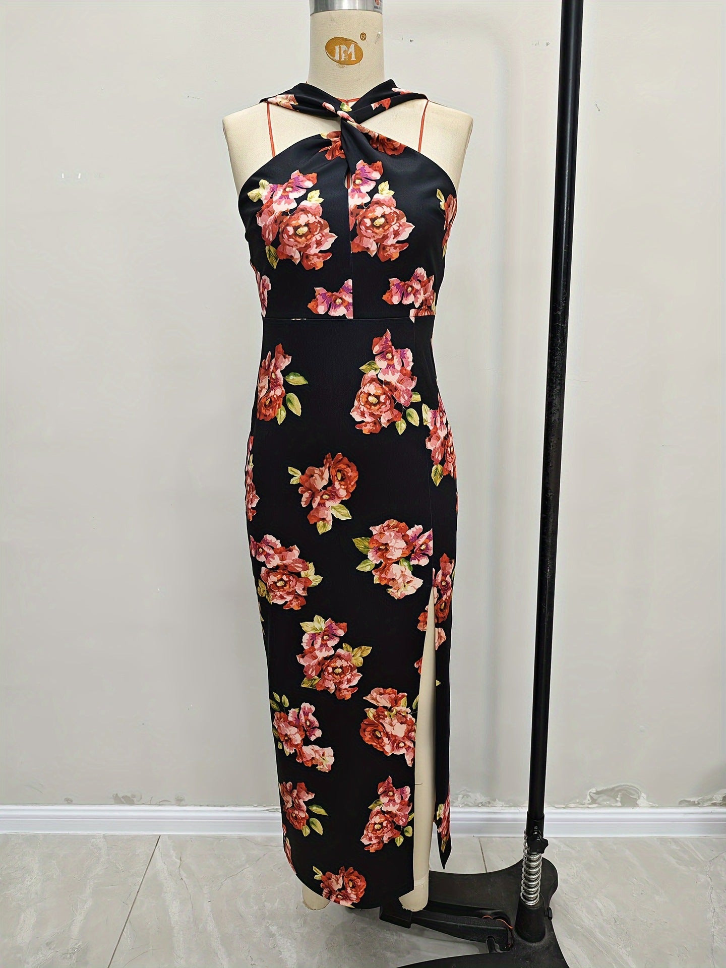 Slanted Shoulder Printed Bag Hip High Slit Dress