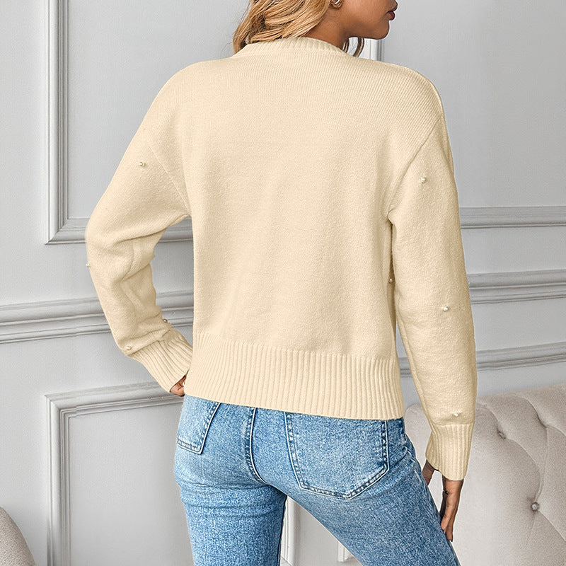 Single-breasted Solid Color Sweater Coat For Women