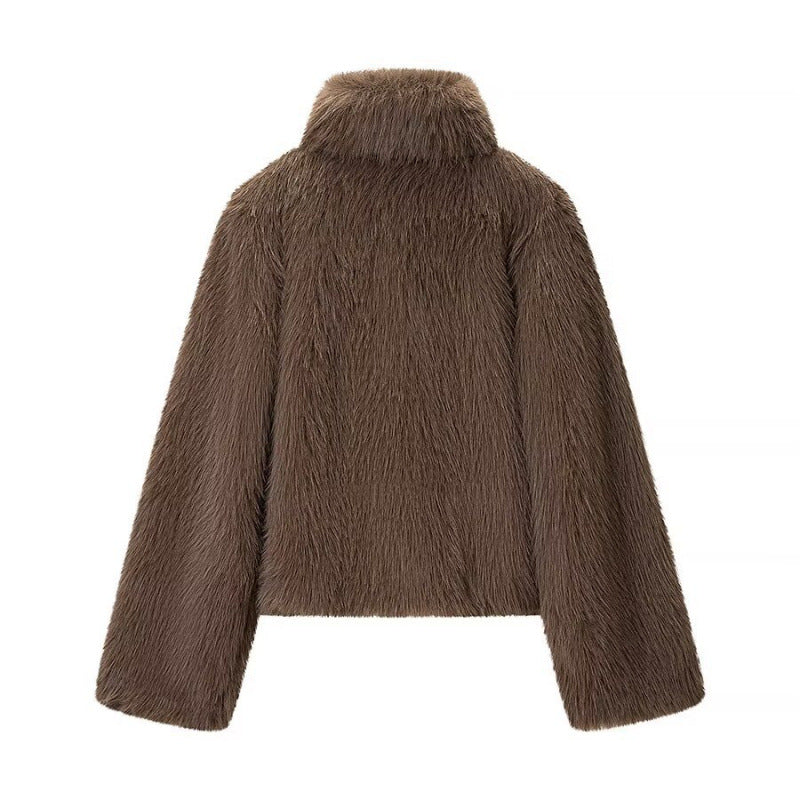 Thickened Warm Faux Fox-fur Fur Coat With A Stand-up Collar