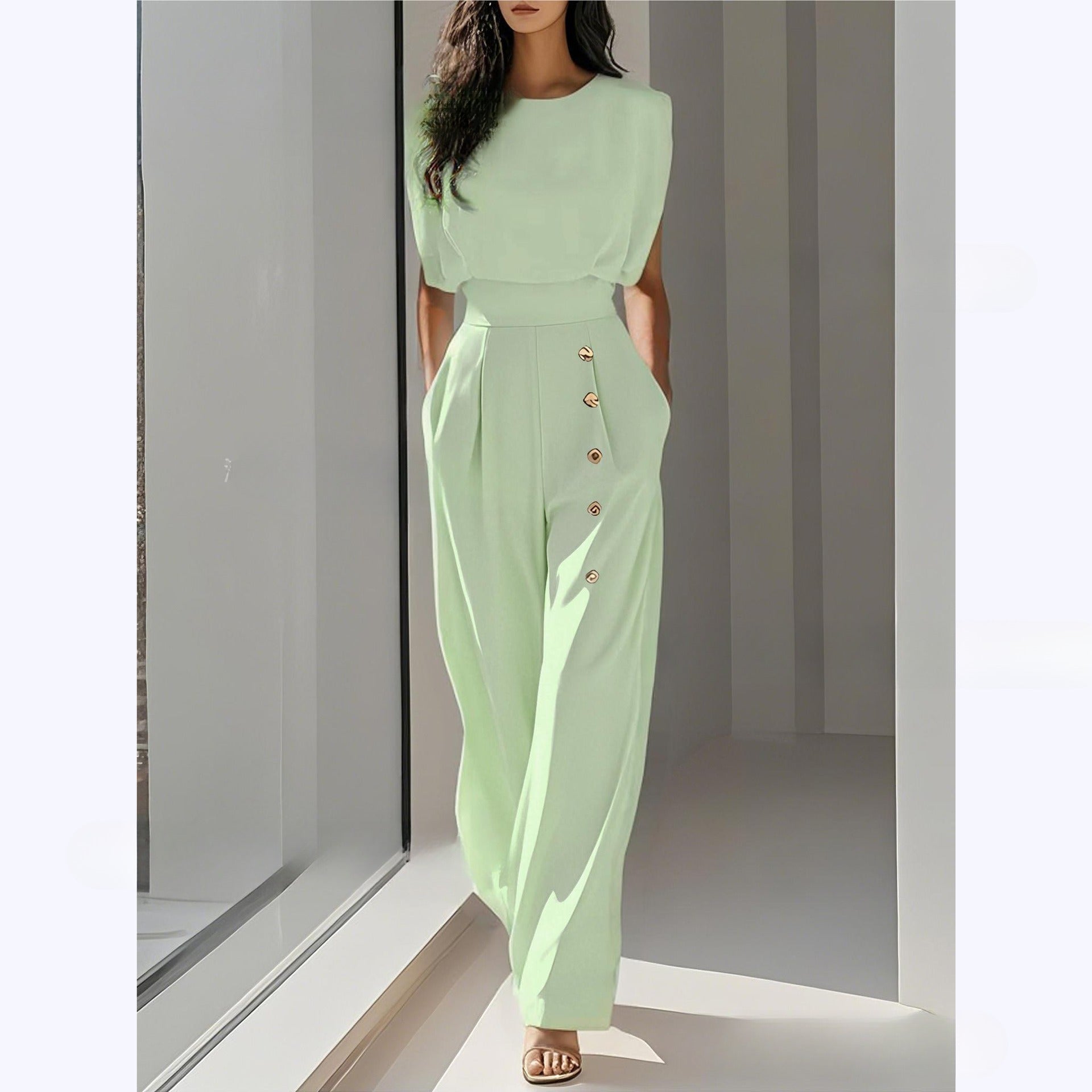 Elegant Mature-style Solid-color Body Pants With A Cinched Waist And Buttons