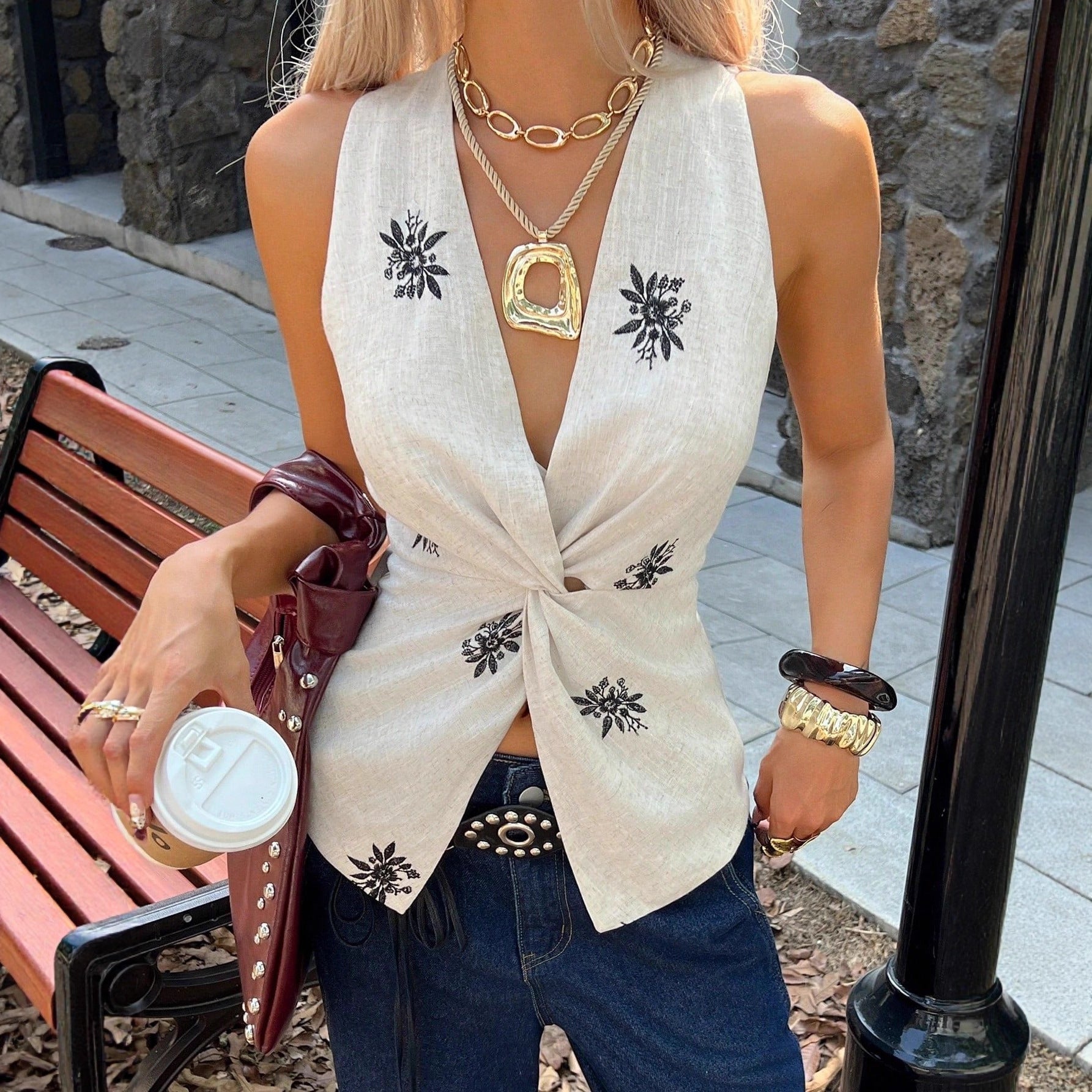 Summer Floral Print Sleeveless Casual Womens Tank Top