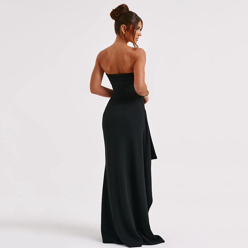 Womens One Shoulder Tube Dress With A Sexy Open Back And High Slit