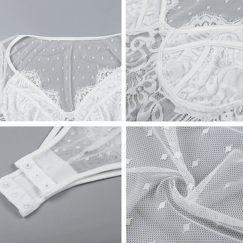Mesh see-through long sleeve bodysuit