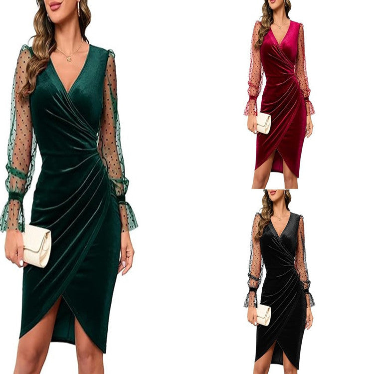 Womens Lace Velvet Bodycon Sheath Dress