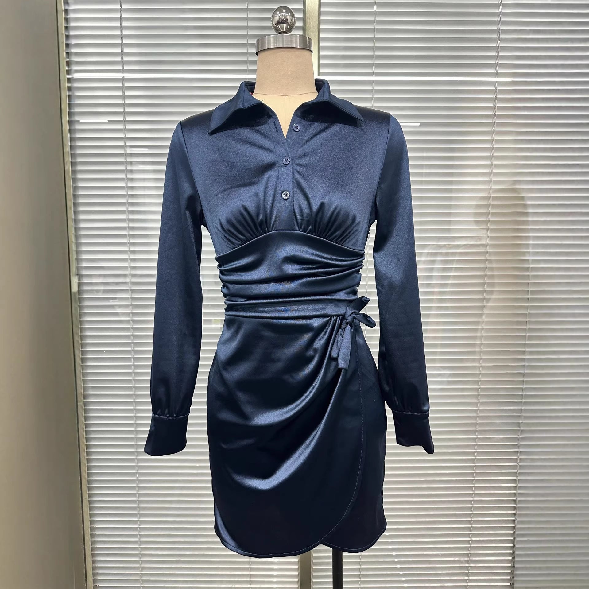 Womens Solid-Color Fashion Shirt Dress