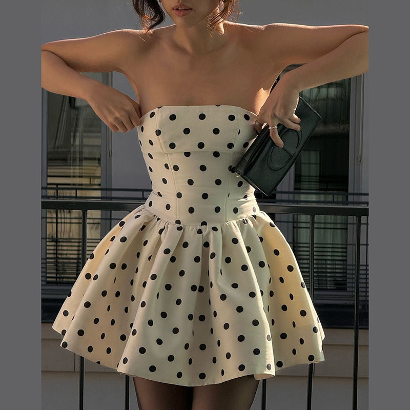 Retro Dot-printed Form-fittingTube Dress