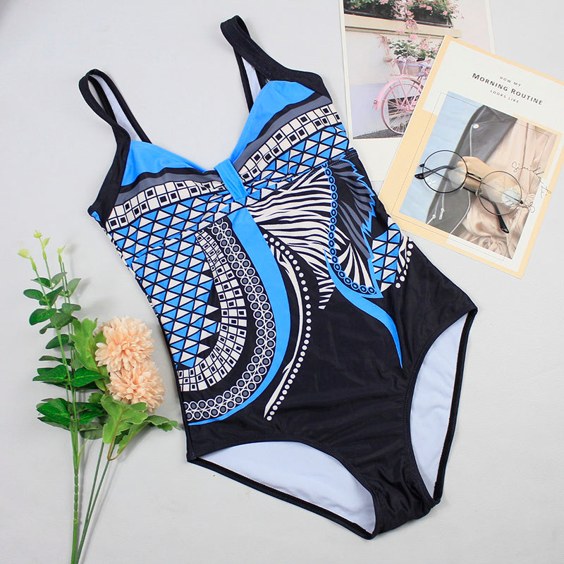 Strap retro printed sexy backless ladies one-piece swimsuit