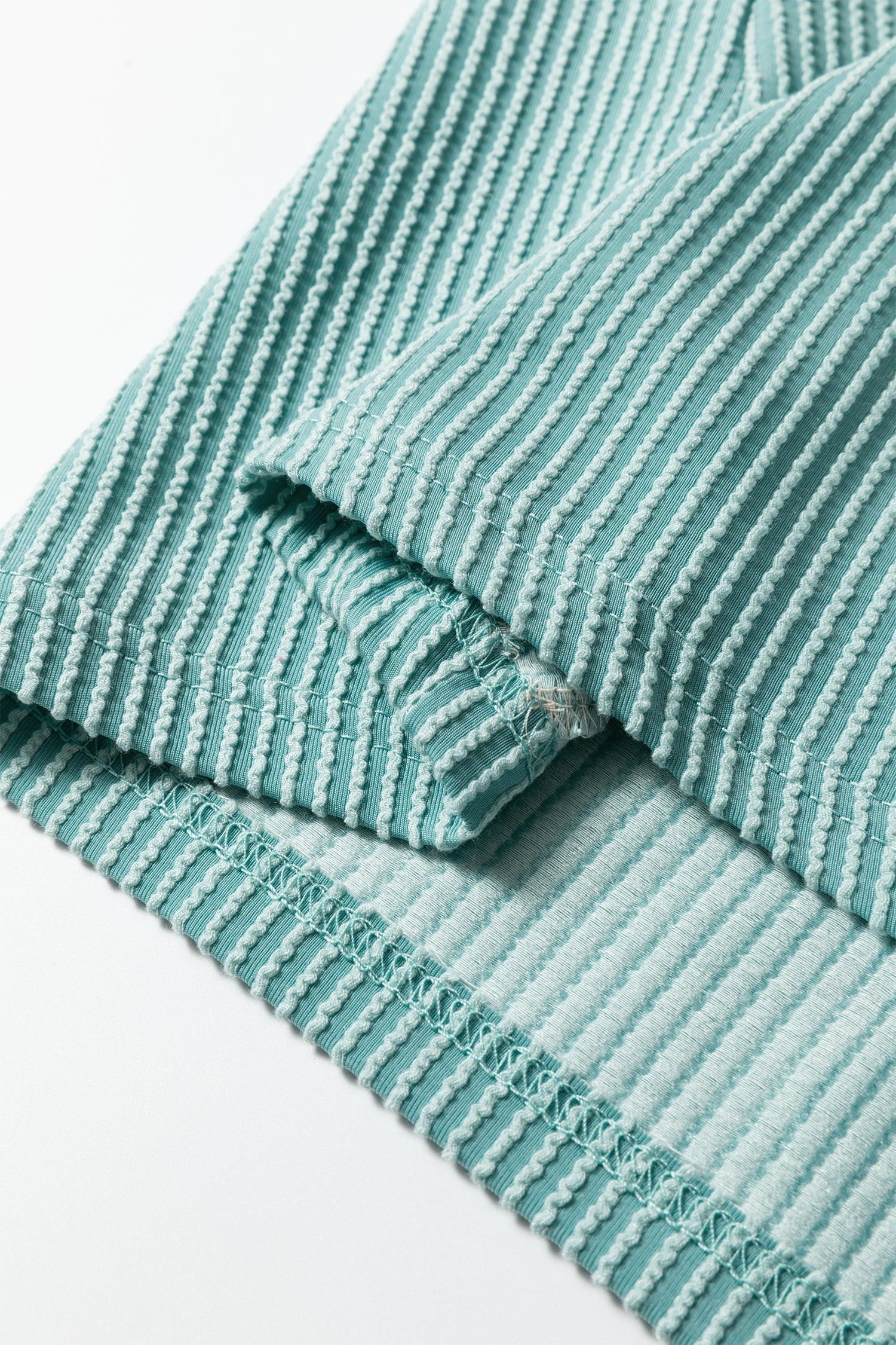 Light Blue Plus Size Contrast Frilled Neckline Ruffled Short Sleeve Ribbed Textured Blouse