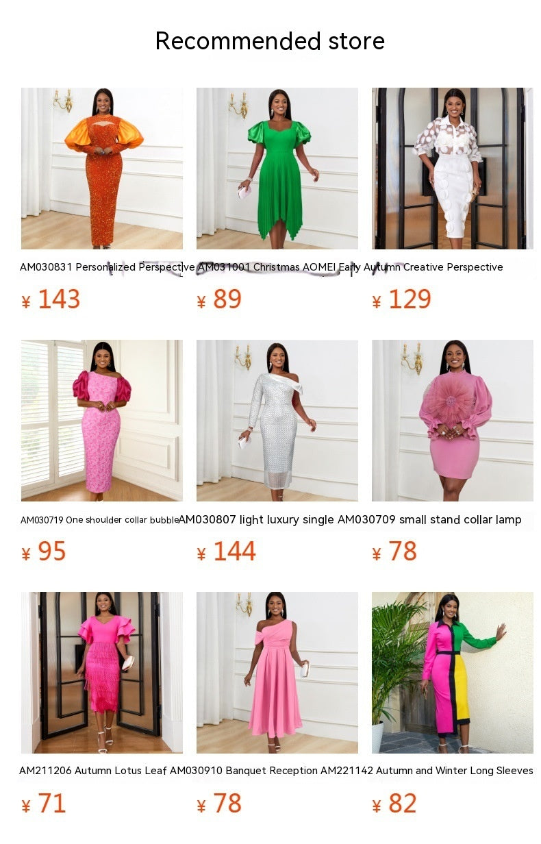 High Waist Print Stitching Tassel Hip Cross-border Plus Size Women's Party Skirt