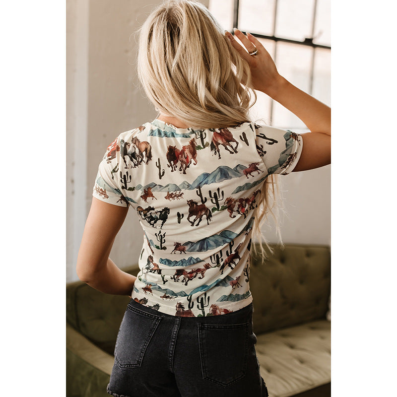 Summer Niche Animal Print Short Sleeve