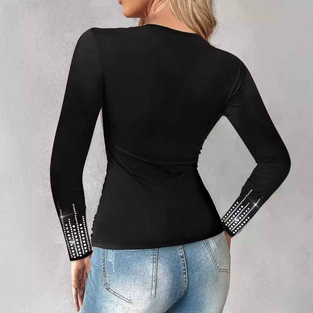 Womens Fashion Round-neck Crossover Short-sleeve Top