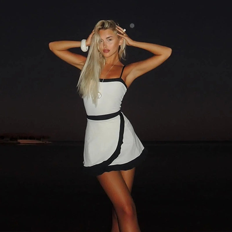 Women's Sexy Strappy Jumpsuit Elegant Strap A-line Skirt Set