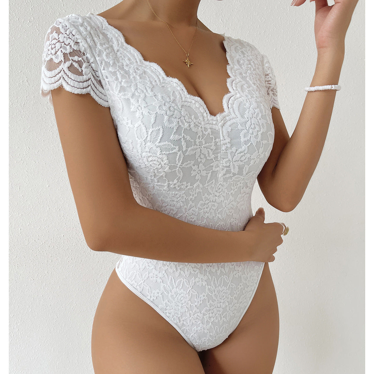 Women's Fashion Solid Color Lace Bodysuit