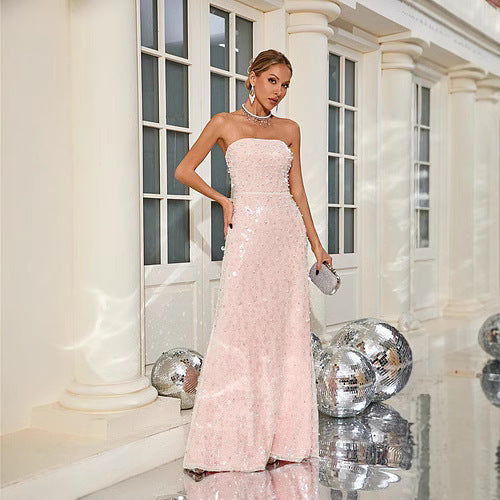 Sequin Tube Top Cinched Waist Slimming Dress