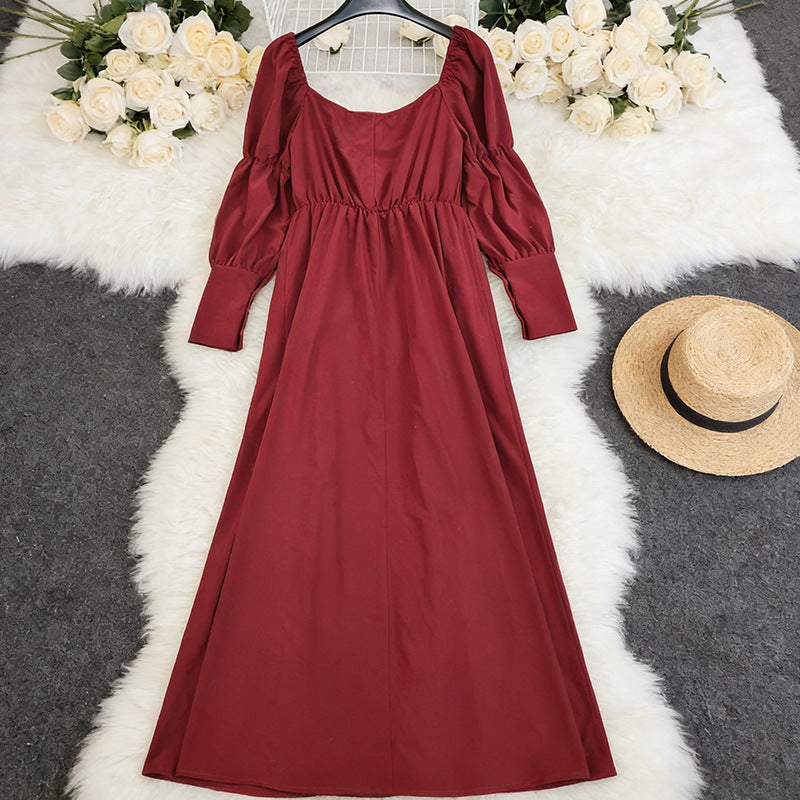 Spring New Womens Loose Long-Sleeve Red Dress