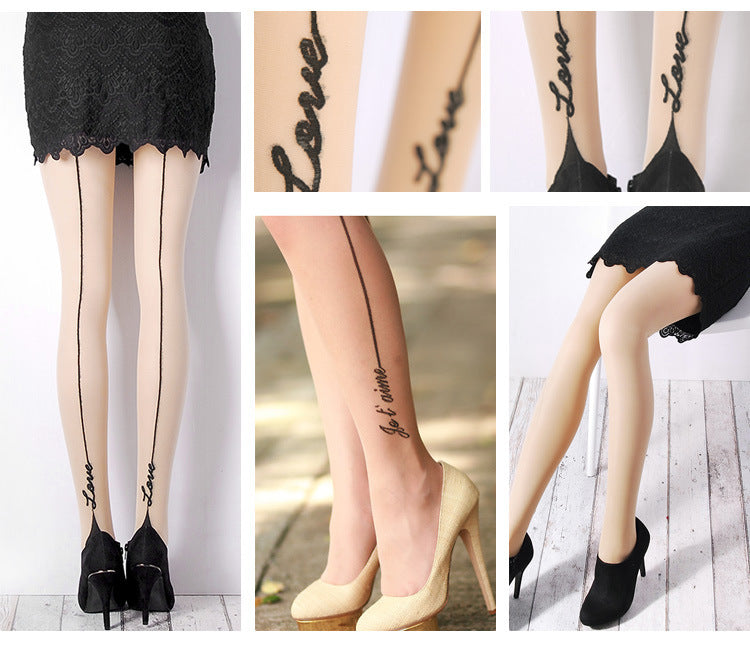 English LOVE Back Vertical Line Silk Stockings