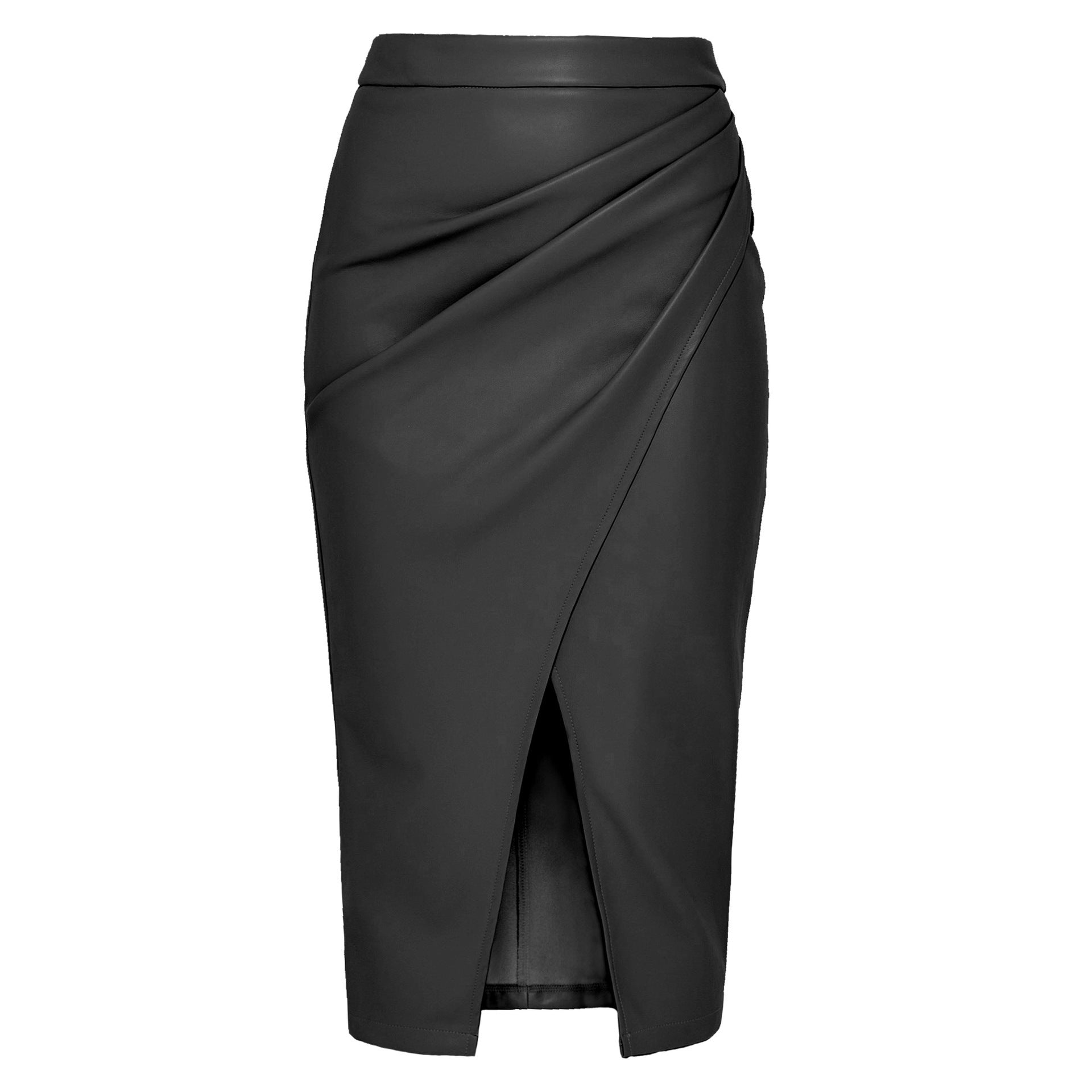 Women's High Waist Zipper Heap Pleated Leather Skirt